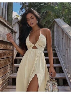 COMMENSE Criss Cross Back Front Slit Dress